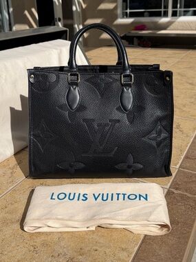 LV PRINT Large Monogram Black Embossed OnTheGo Tote Purse Handbag Bag On The Go